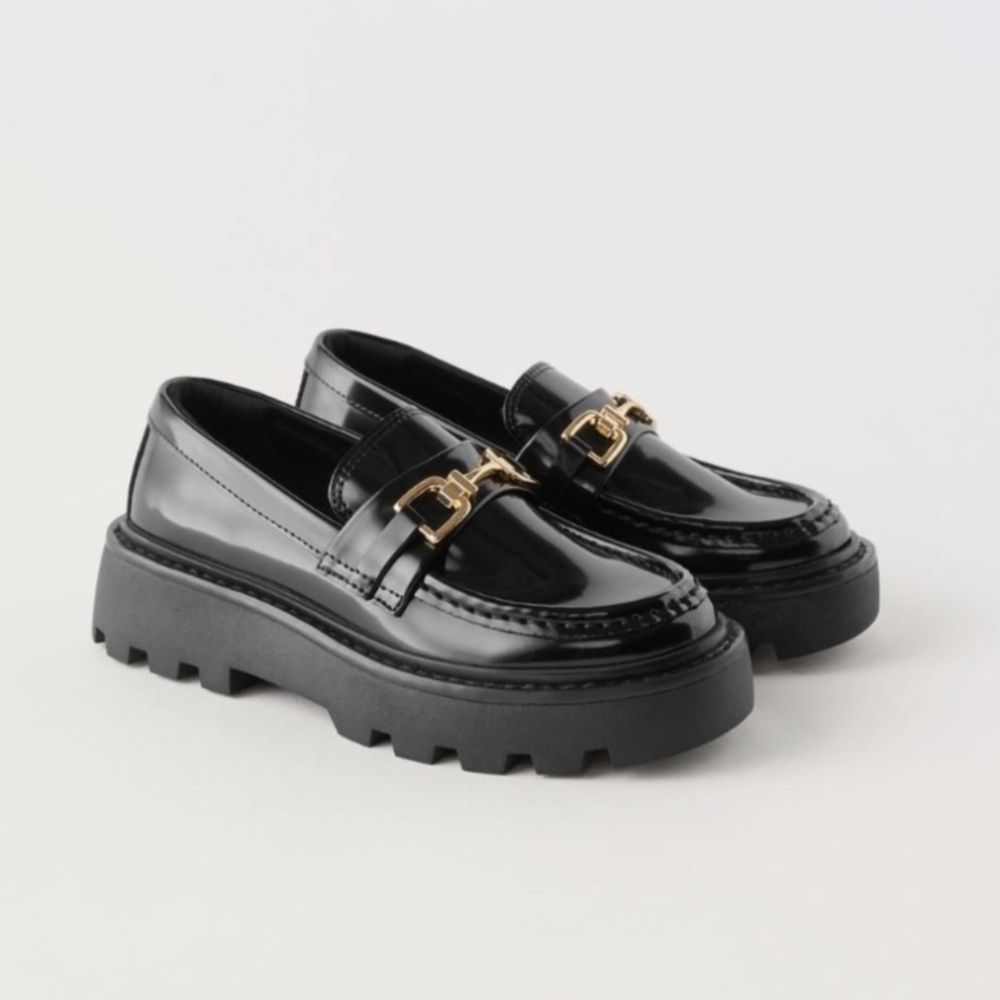 Zara Kids Black Chain Loafers